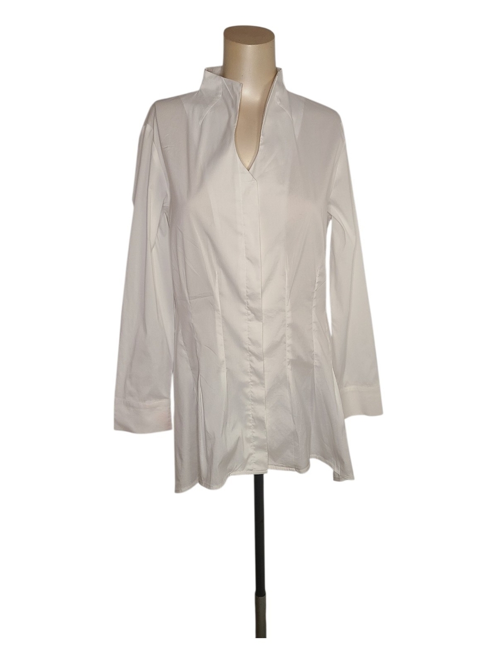 Ming Wang White Pleated Stand Collar Tunic Blouse XS